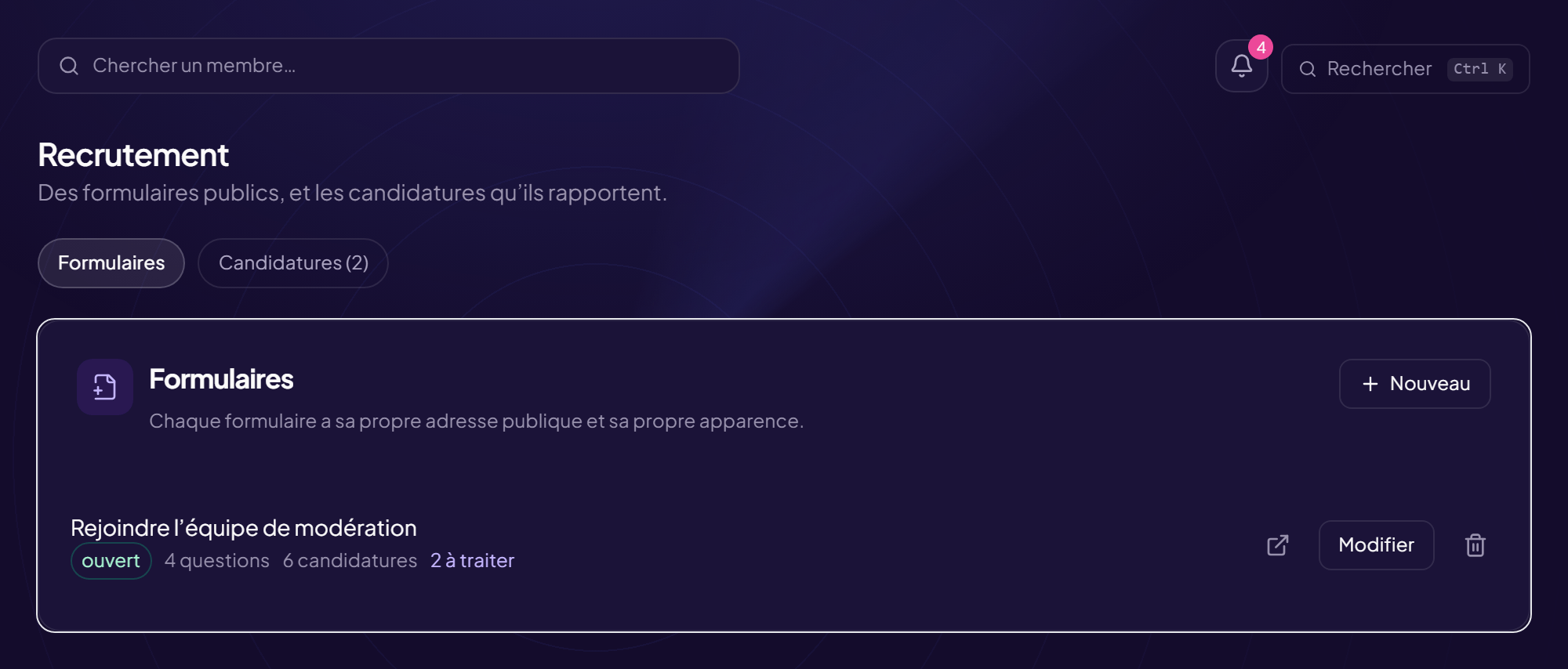 Chaque candidature, son état et l’avis d’Orius — dans le CRM du staff.