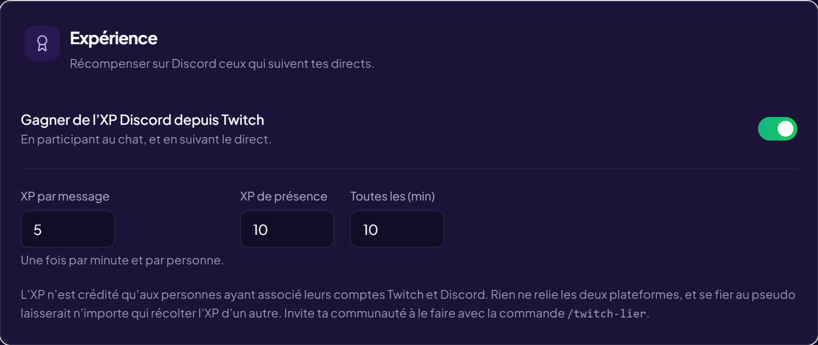 L’XP commune Twitch ↔ Discord — dans l’espace streameur d’OriusBot.